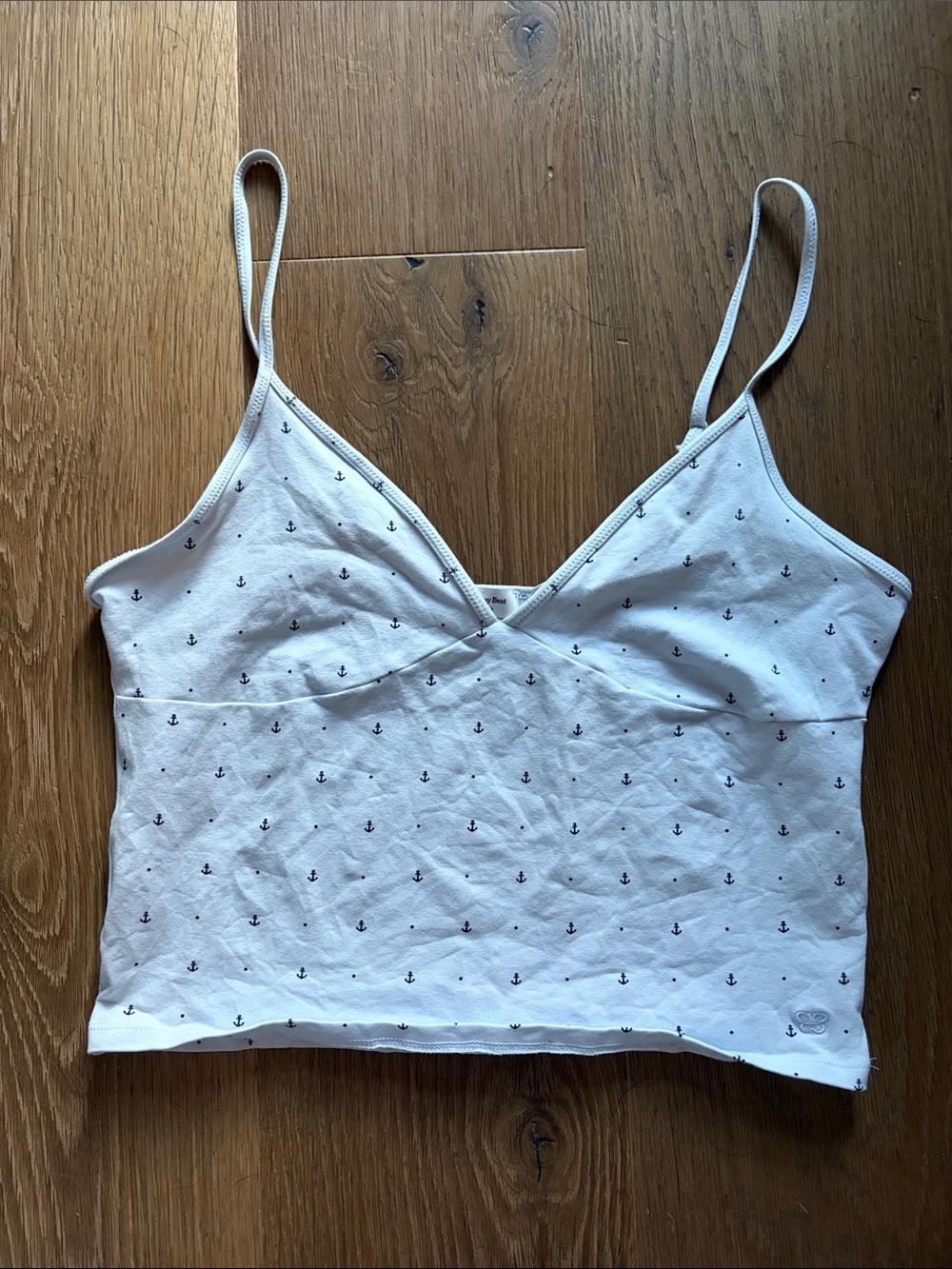 Sunday Best White Cami with Navy Anchor Print